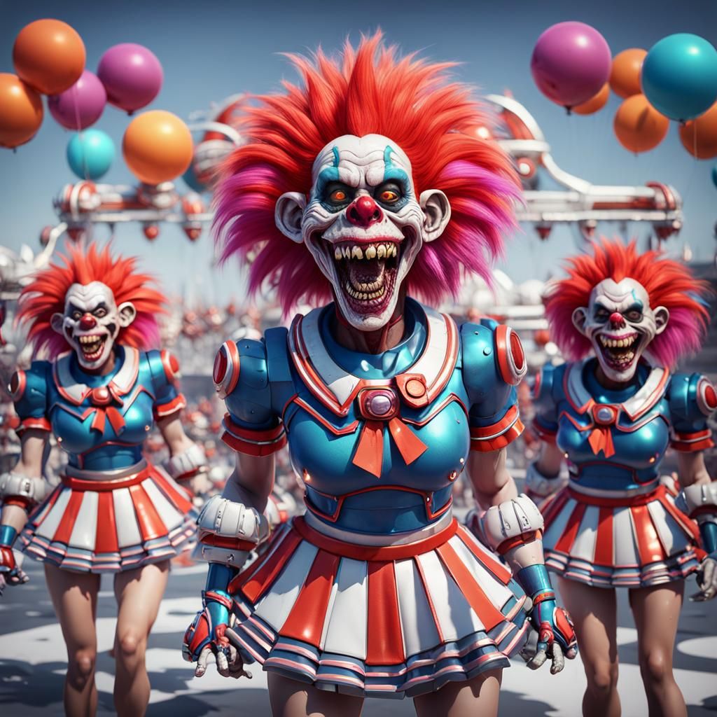 Zombie Cheerleaders: Maniacal Clowns in Sci-Fi Mech Style