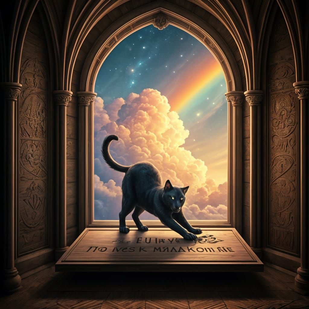 Magical Cat Reaching for the Sky in Digital Art