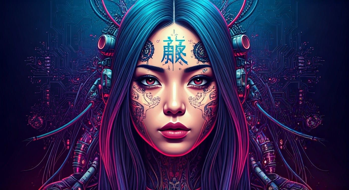 Cyberpunk Goddess in Neon Dreamscape