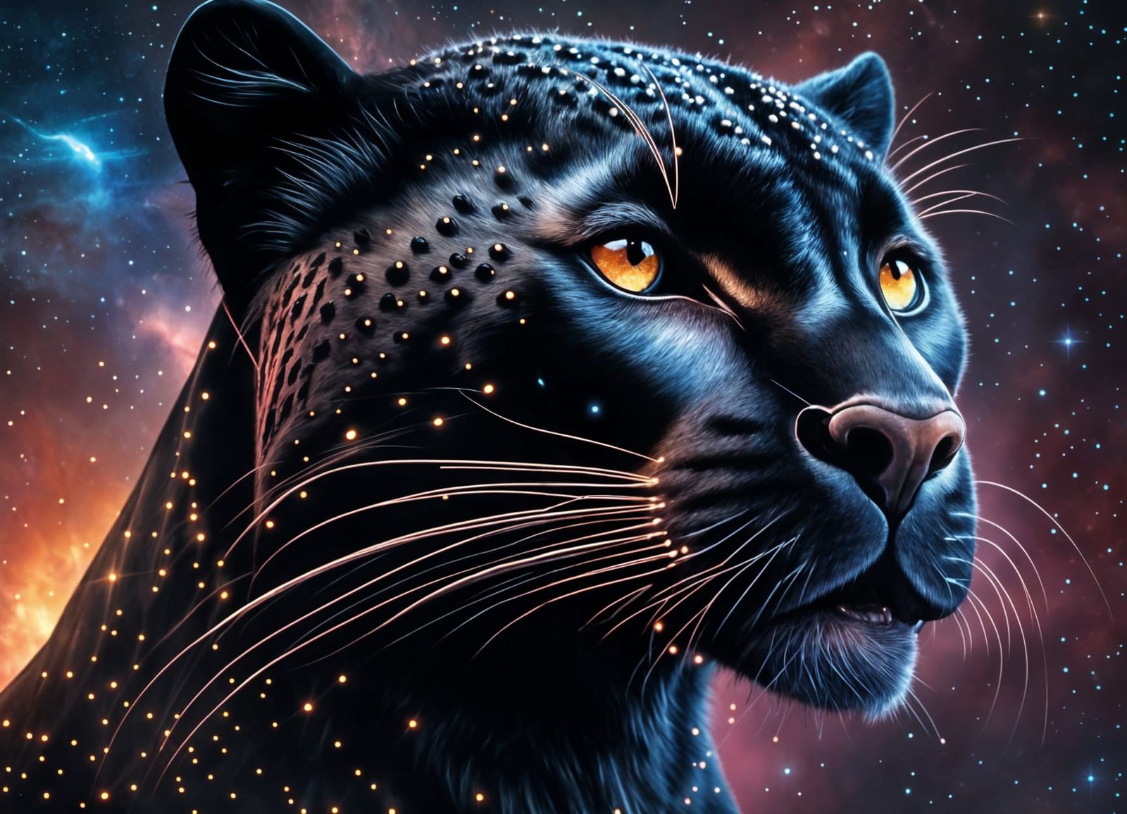 Black Panther in Starry Cosmos: Photorealistic Close-Up