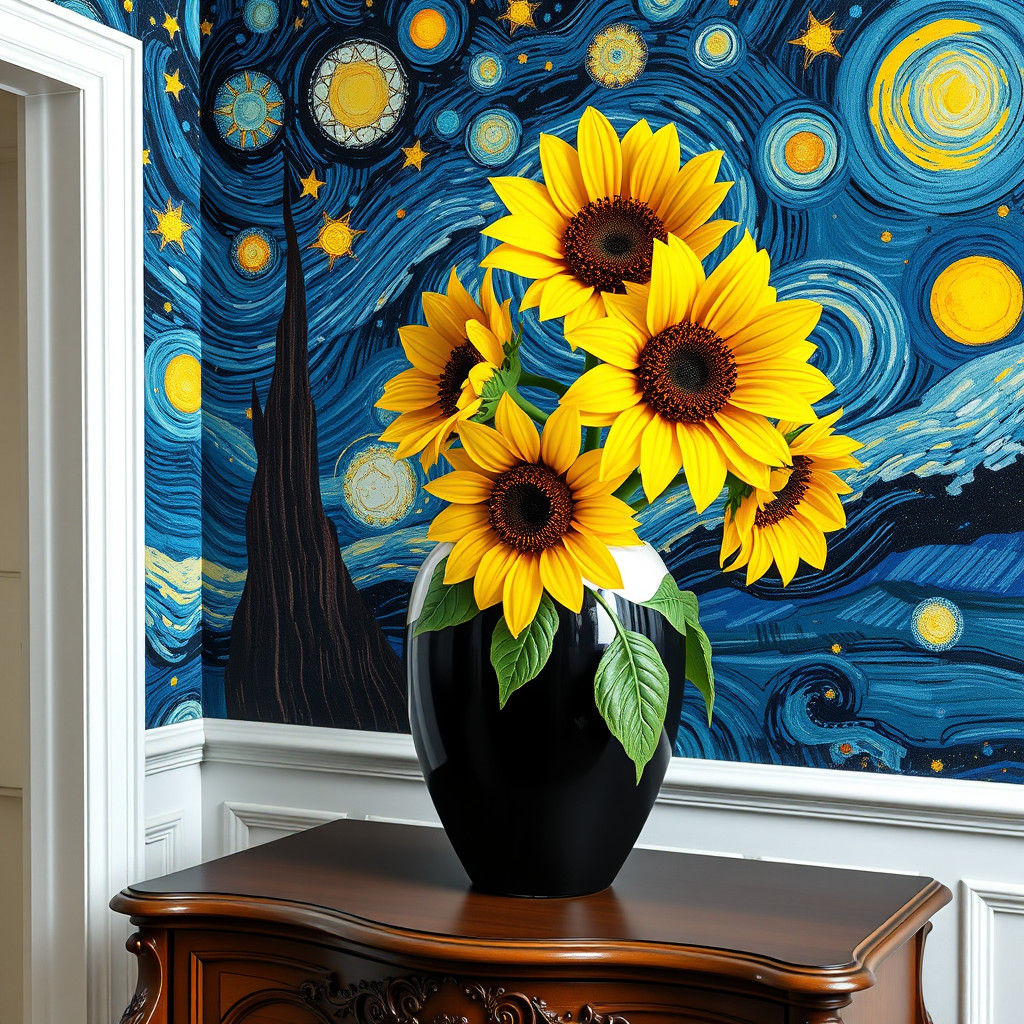 Sunflowers in Vase as Impasto Acrylic Painting