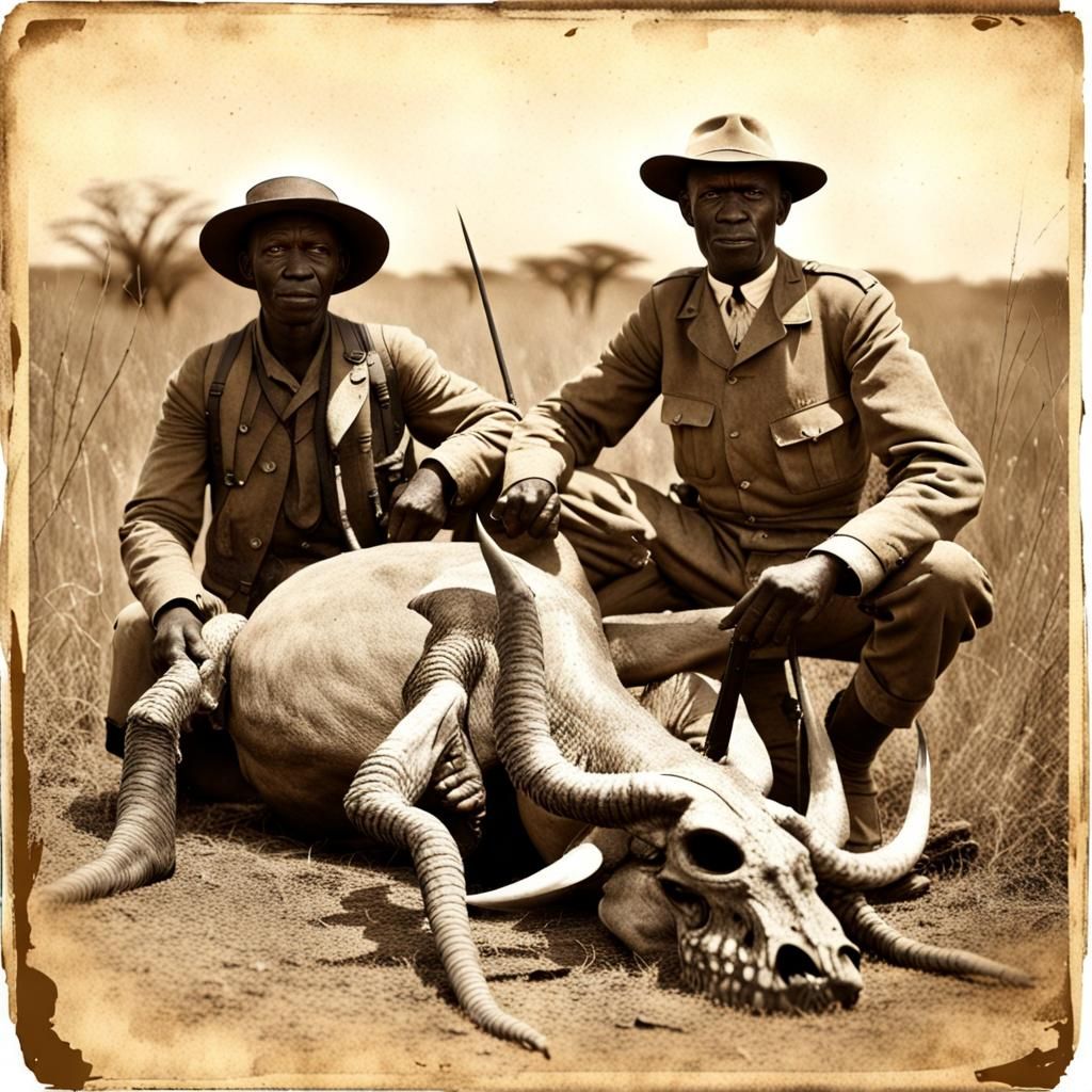 Vintage Safari Hunter and Monster Photograph
