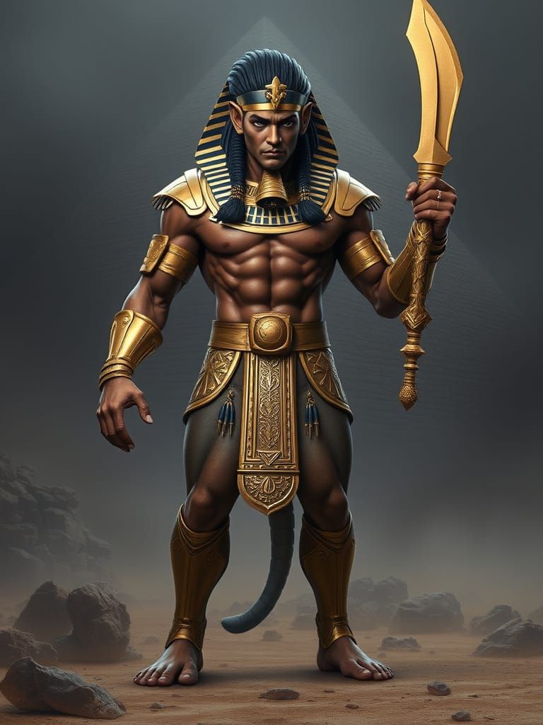 Majestic Egyptian Demigod in Hyperrealistic Fantasy Art