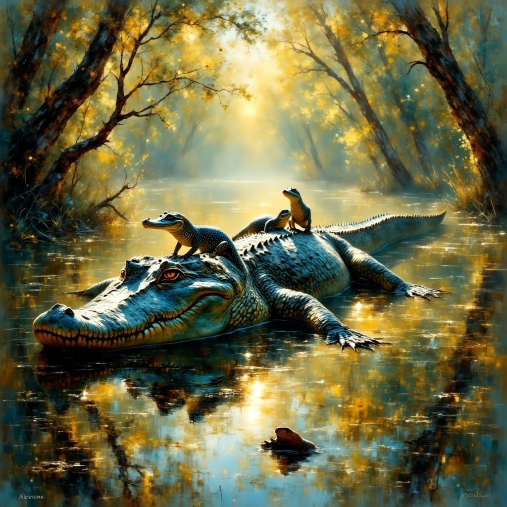Ethereal Alligator Mother in Louisiana Mangrove