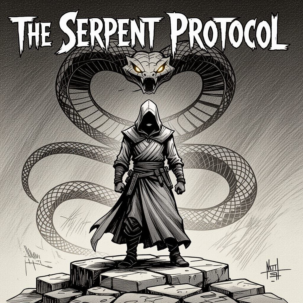 Hooded Prophet Sketch Comic Cover with Serpent Shadow