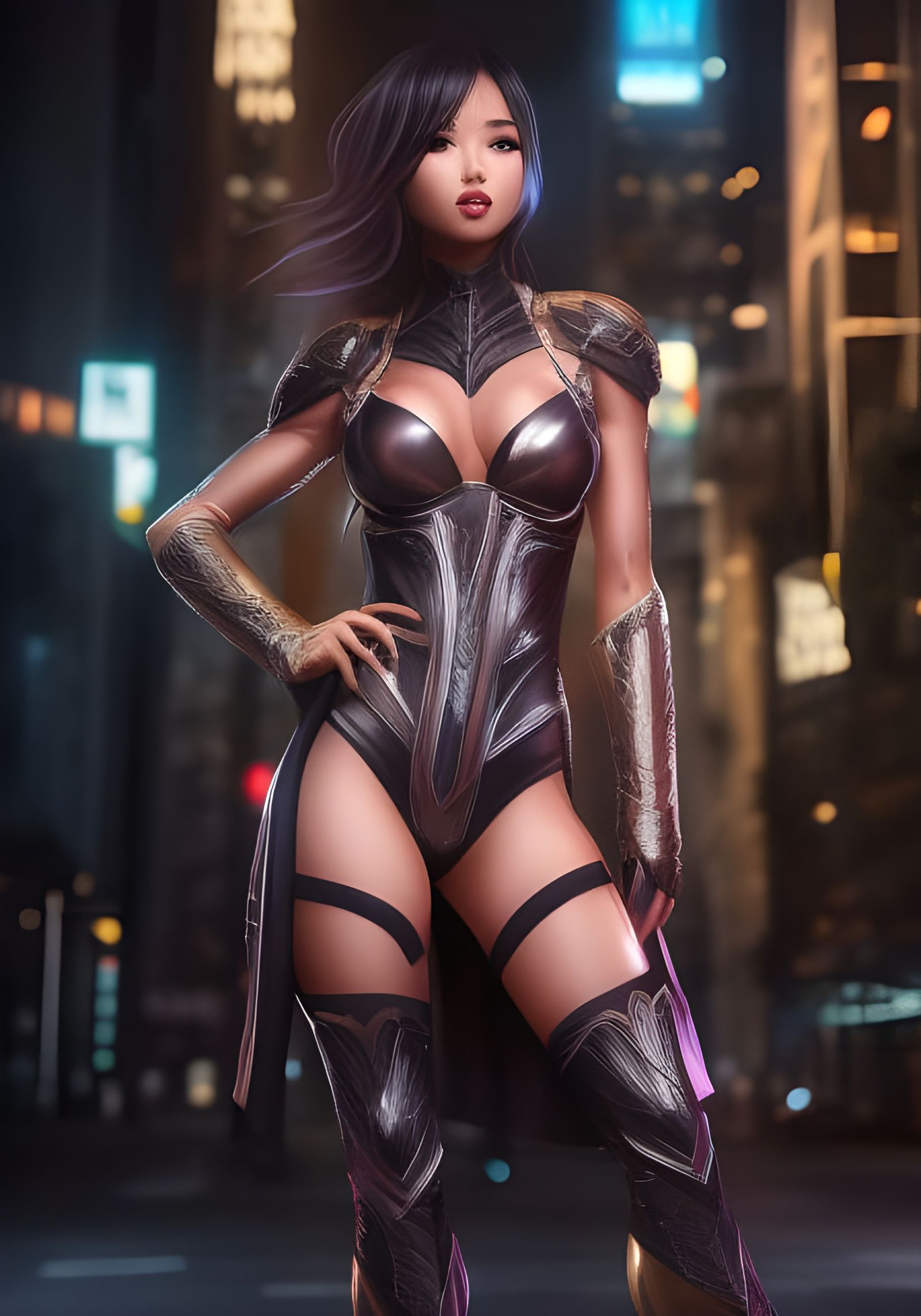 Cute Girl in Bodysuit in Modern City