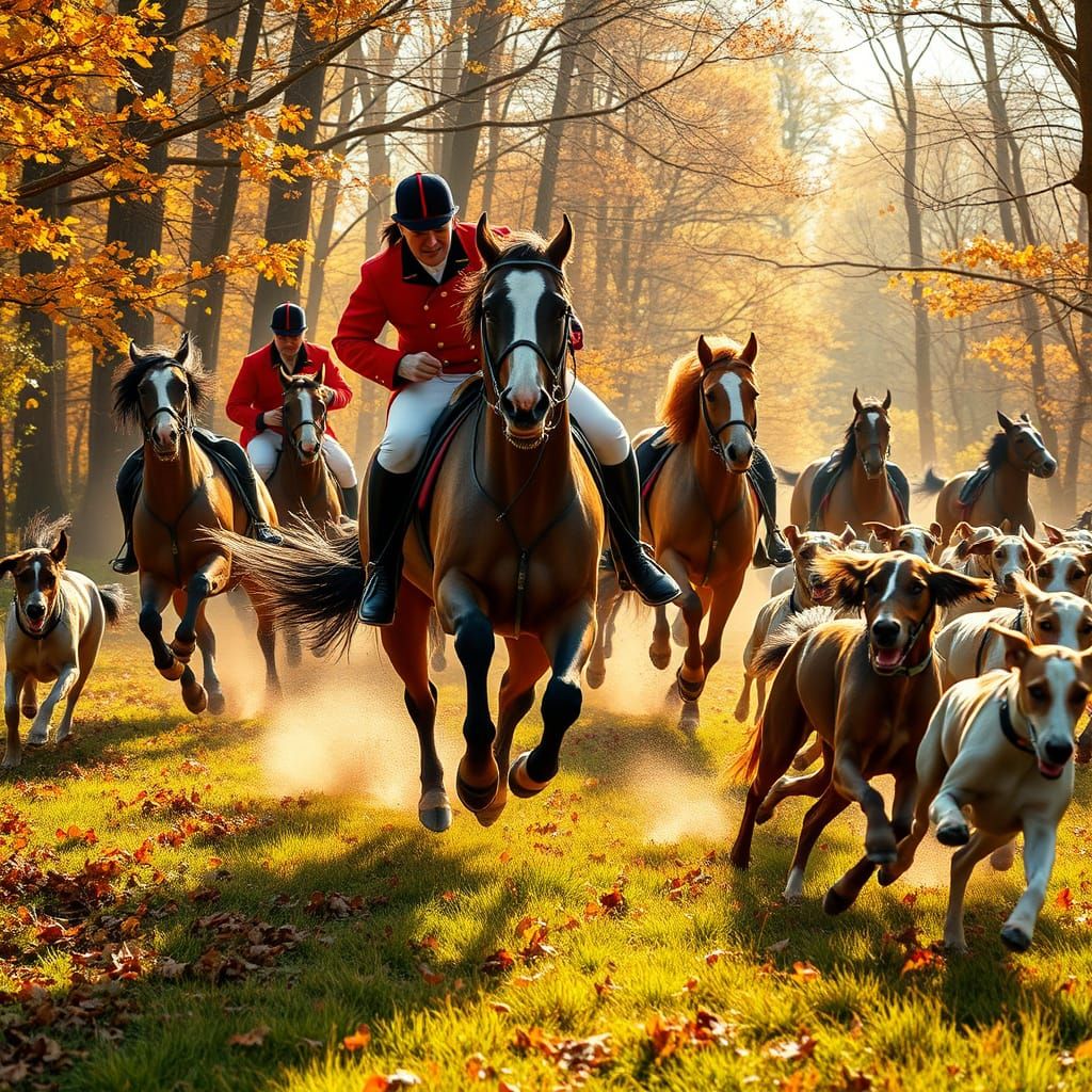 Energetic English Fox Hunters in Traditional Attire