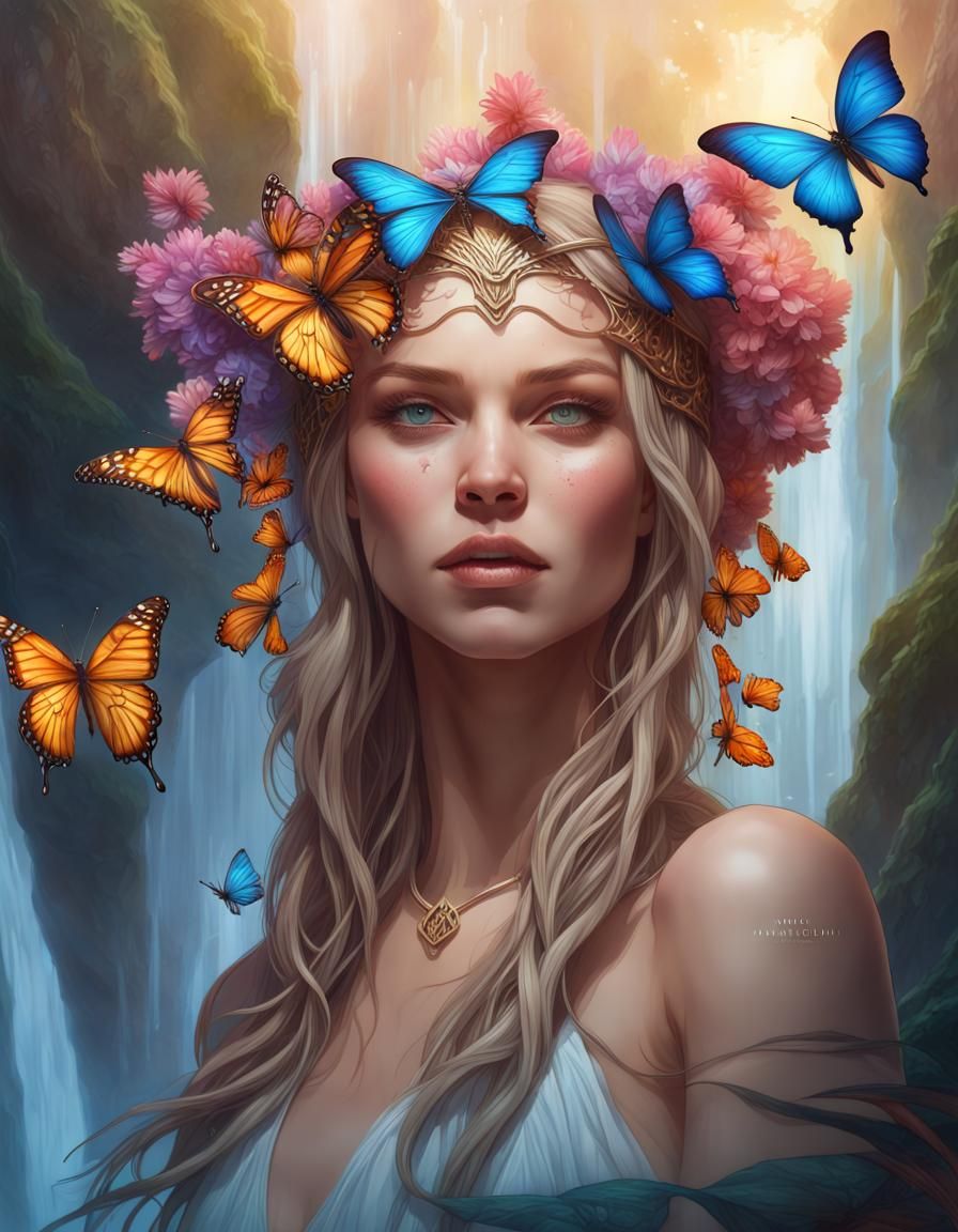 Waterfall Goddess Portrait in Hyperdetailed Digital Art