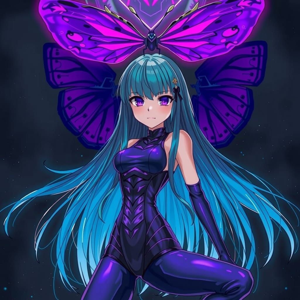 Anime Girl Controlled by Majestic Purple Butterfly in Dark E...