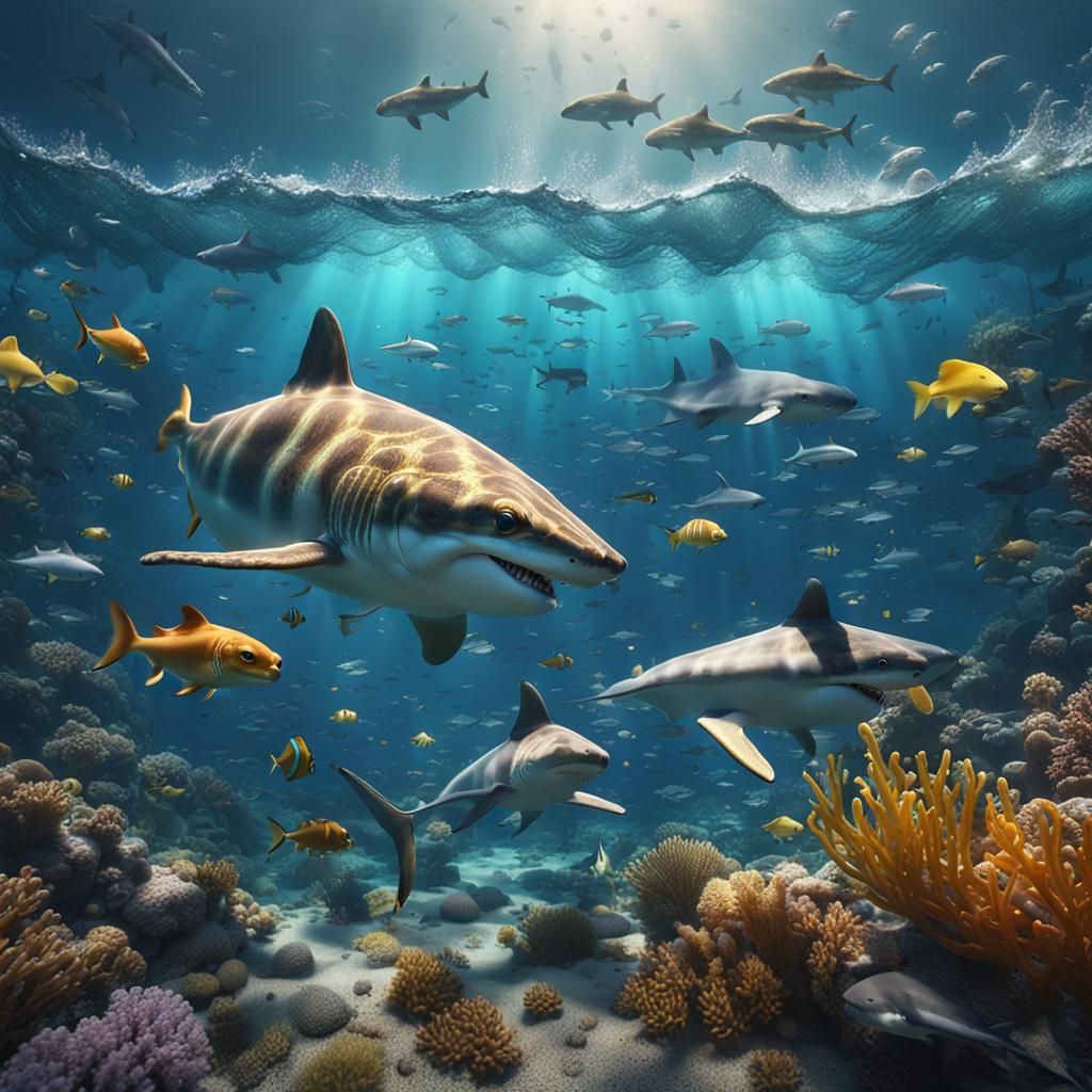 Colorful Ocean Scene with Chipmunks and Marine Life