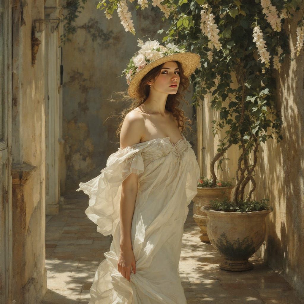 Academic Realism Figure with Botanical Detail