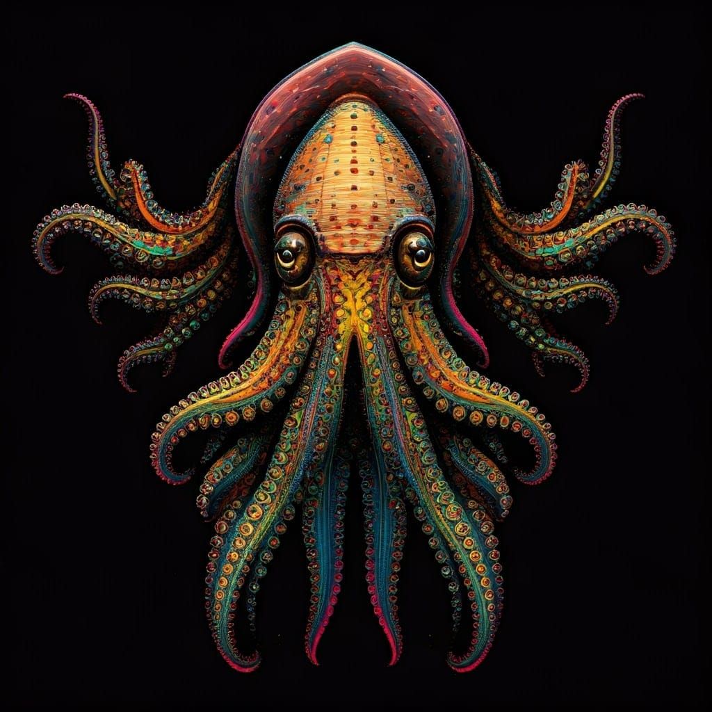 Fractal Amoeba Squid Born from Glitch Art Chaos