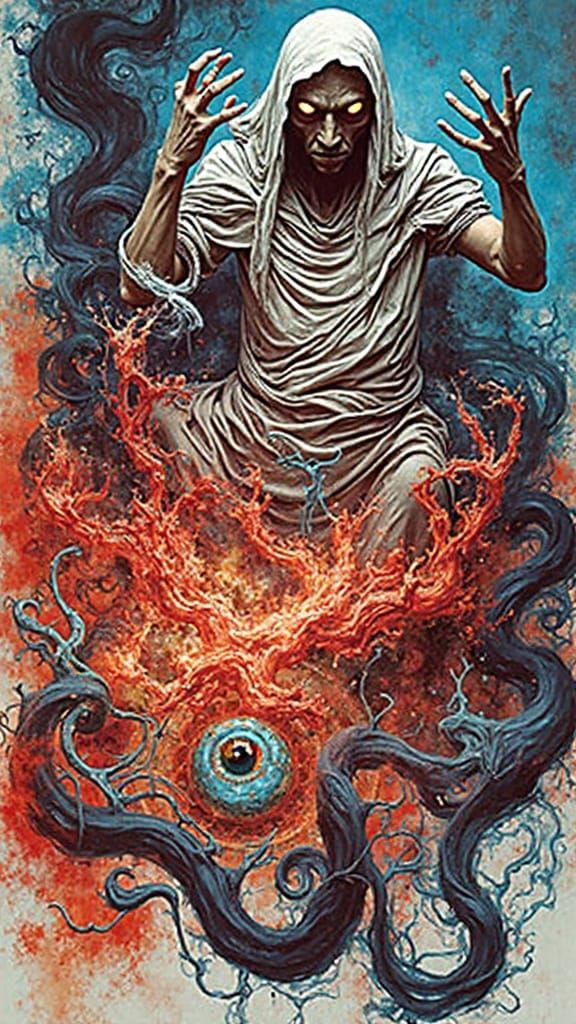 Spectral Figure Haunts Shadow Vortex in Gothic Art Style