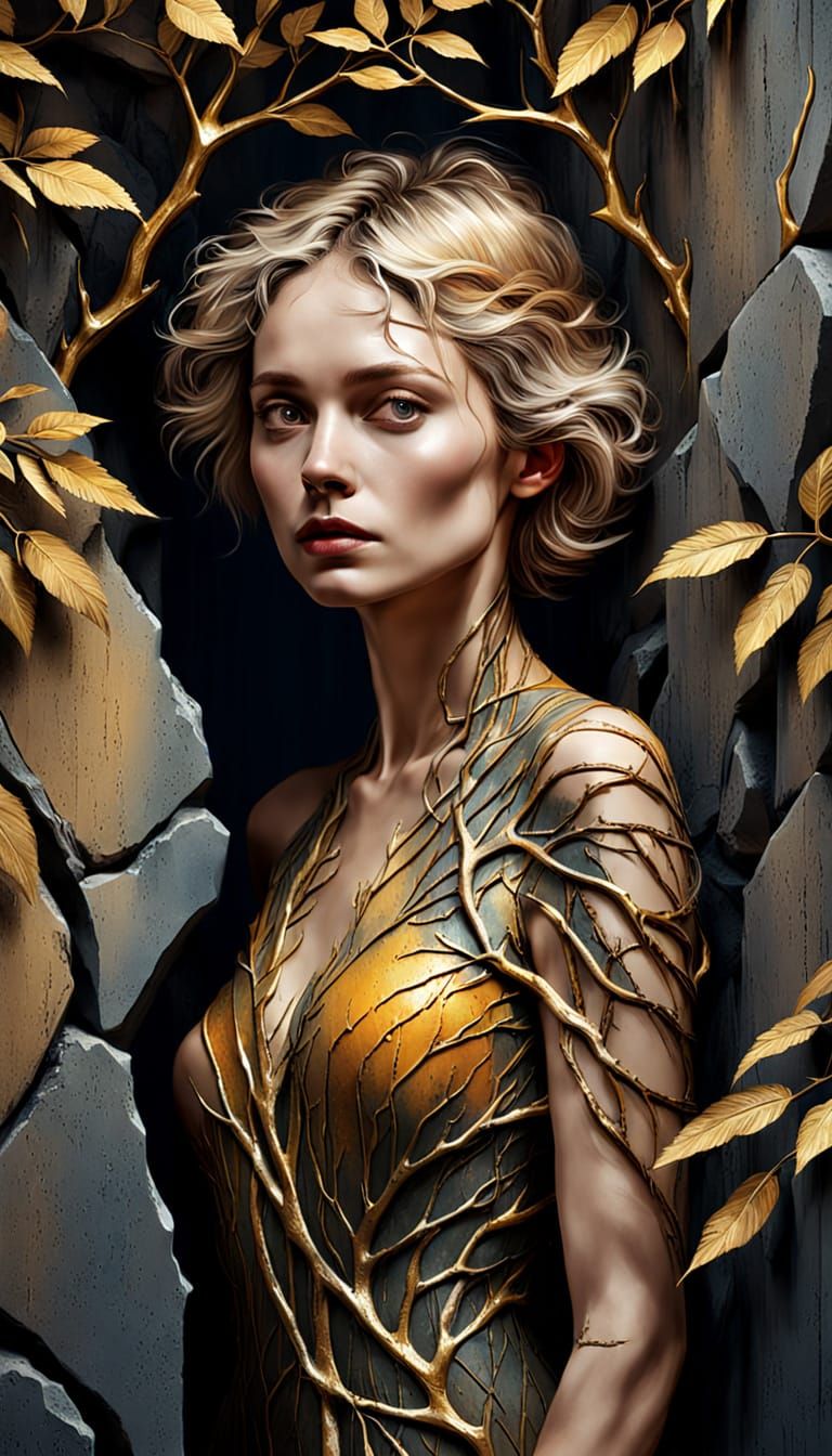 Surreal Woman Emerges from Wall: Hyper-Realistic Digital Art