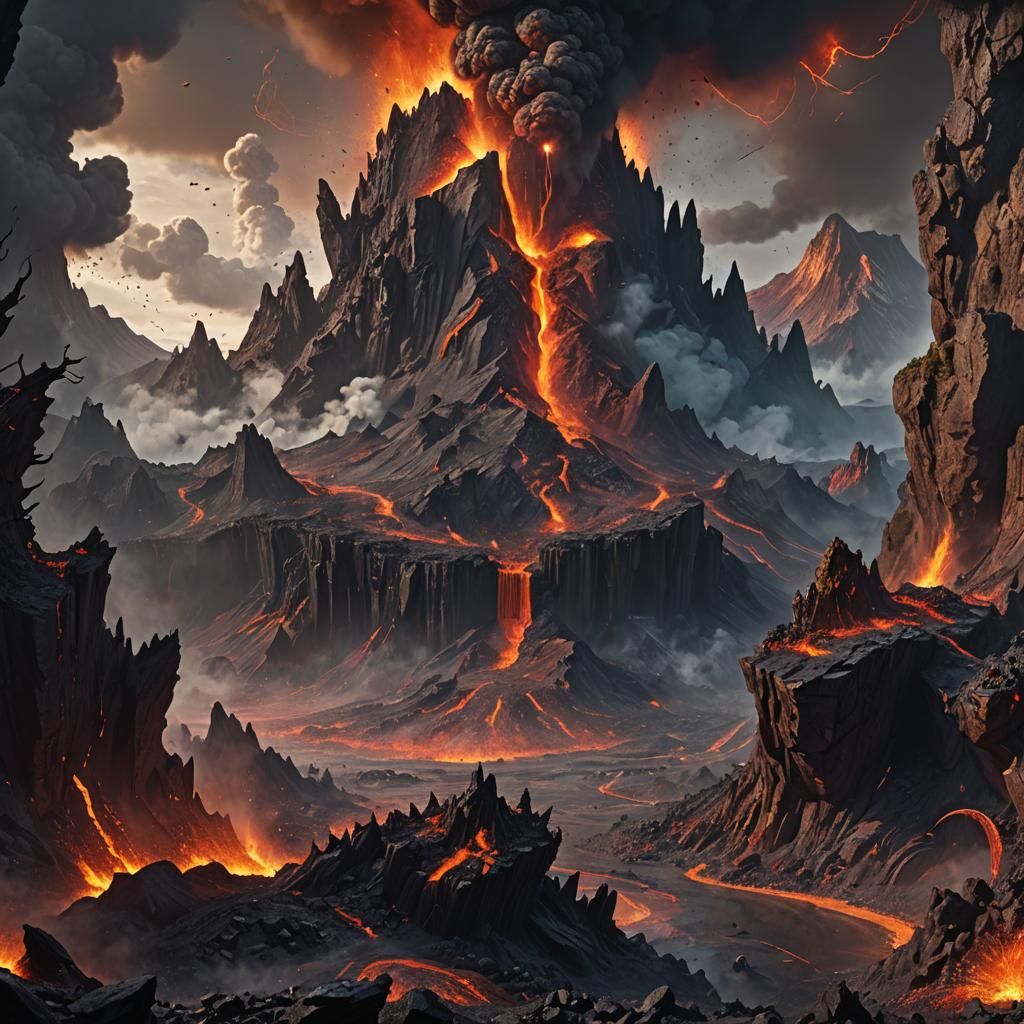 Three Creators Sparking a Volcanic Eruption: Fantasy Art