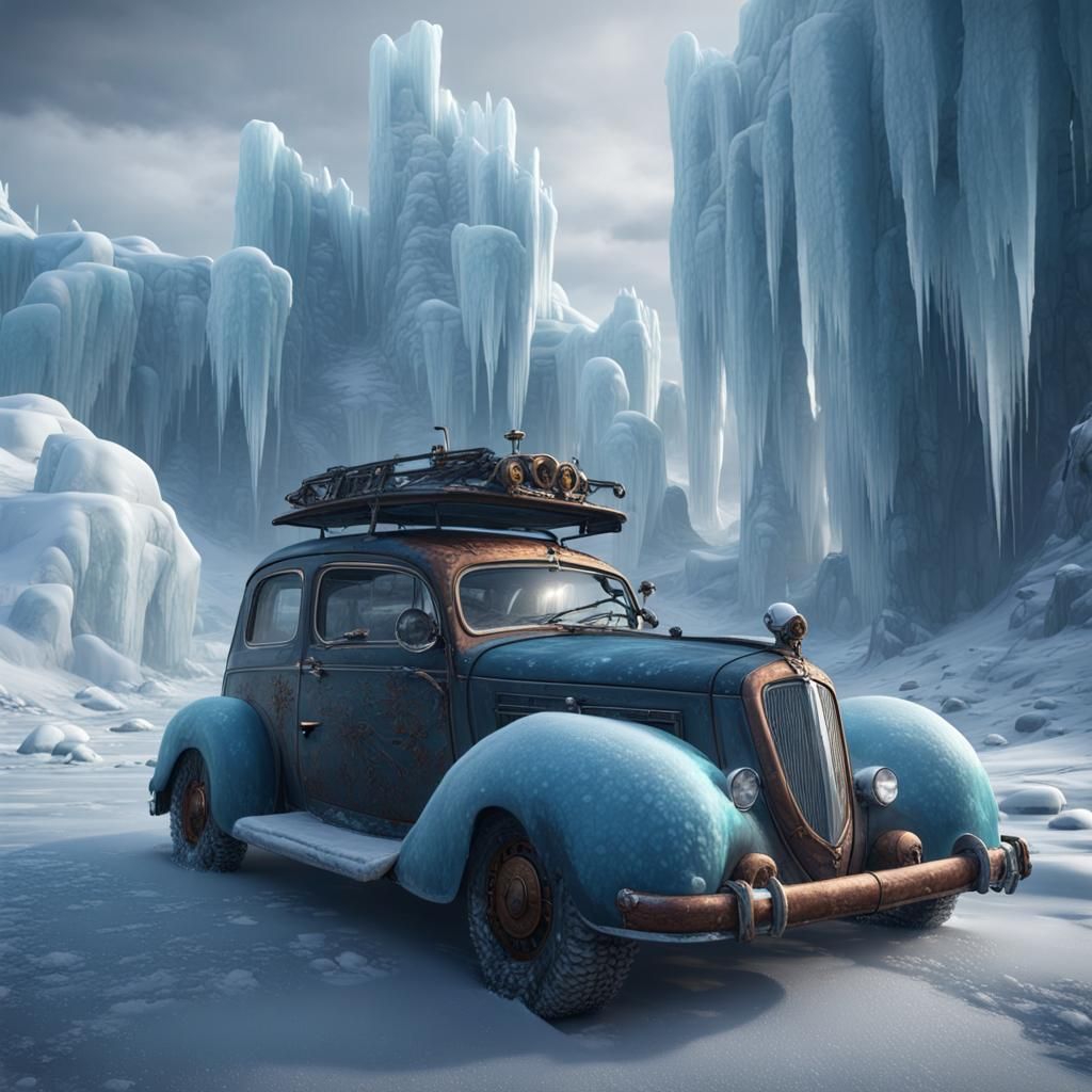 Detailed Ice Car Fantasy Concept Art
