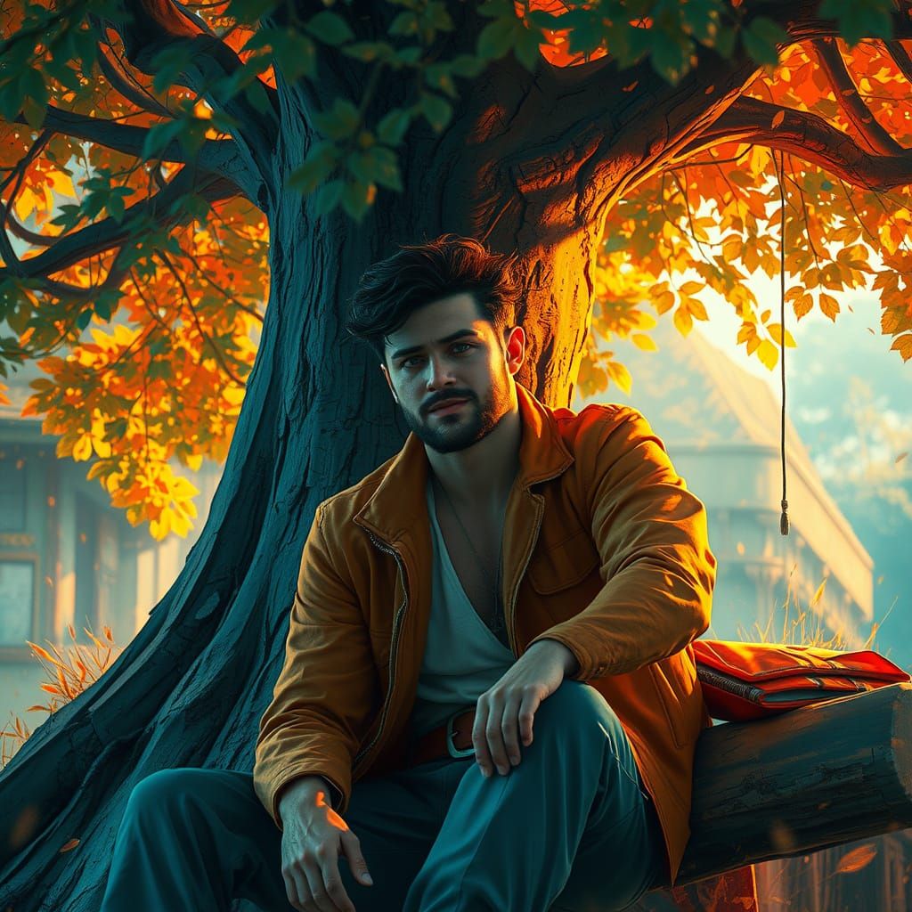 Elegant Gentleman Amidst Vibrant Autumn Hues in Triadic Colo...