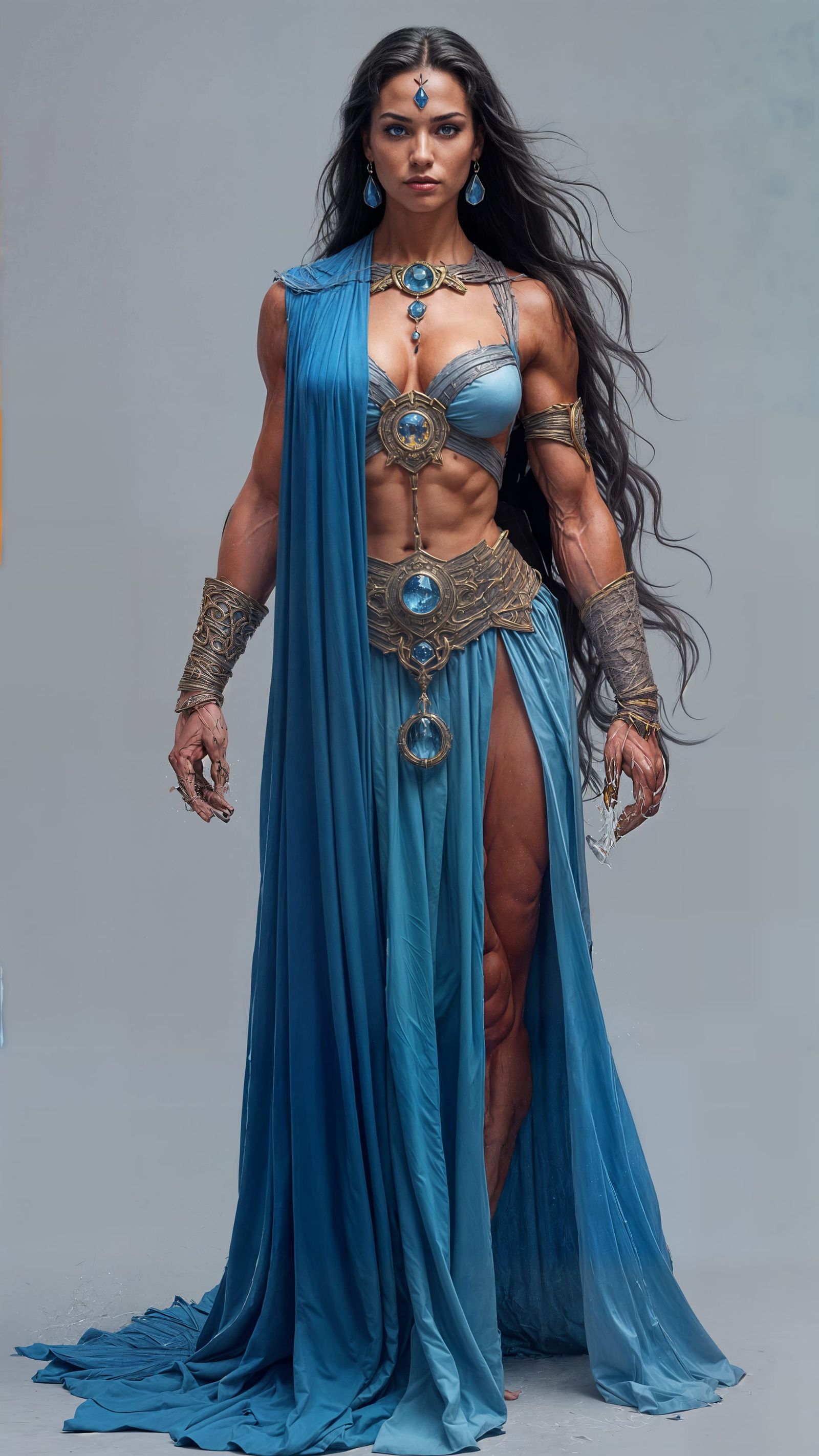 Water Priestess Warrior with Flowing Robe