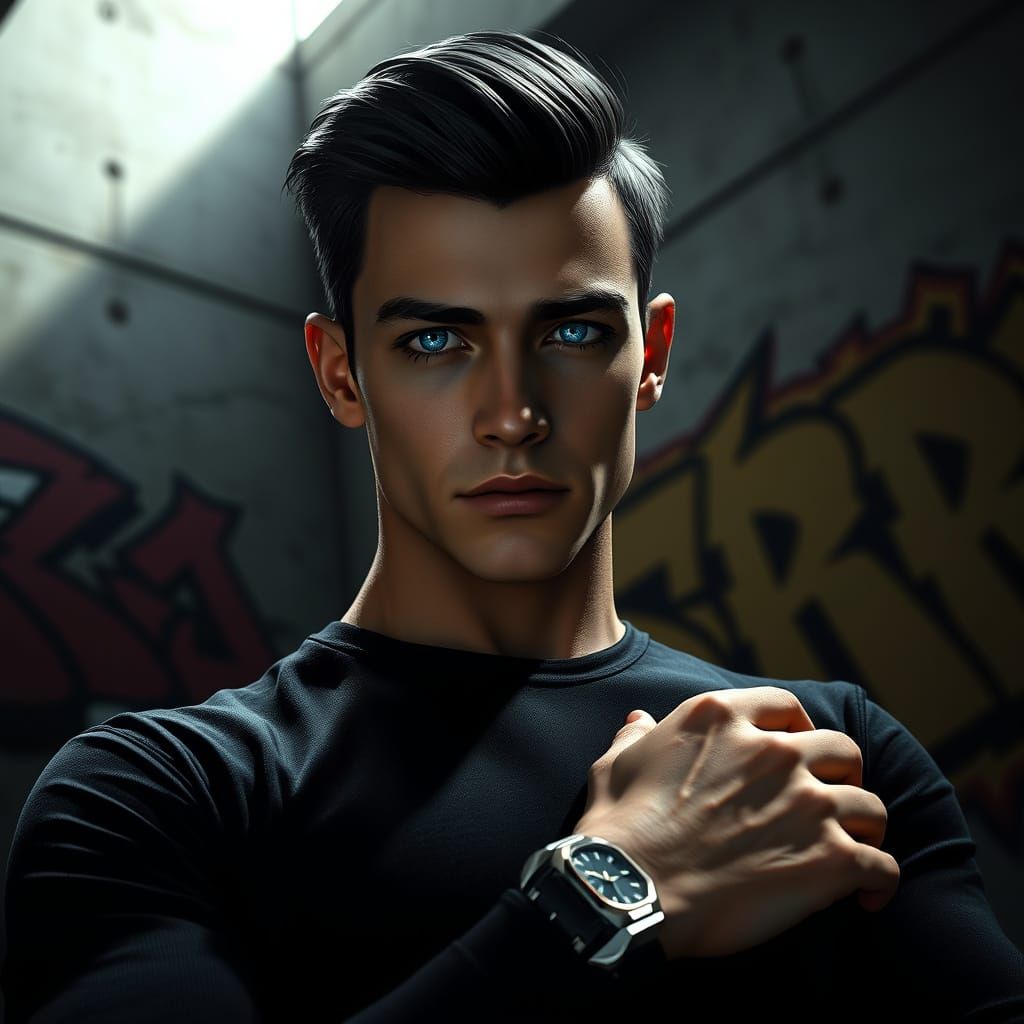 Young Man with Piercing Gaze, High-Fantasy Concept Art