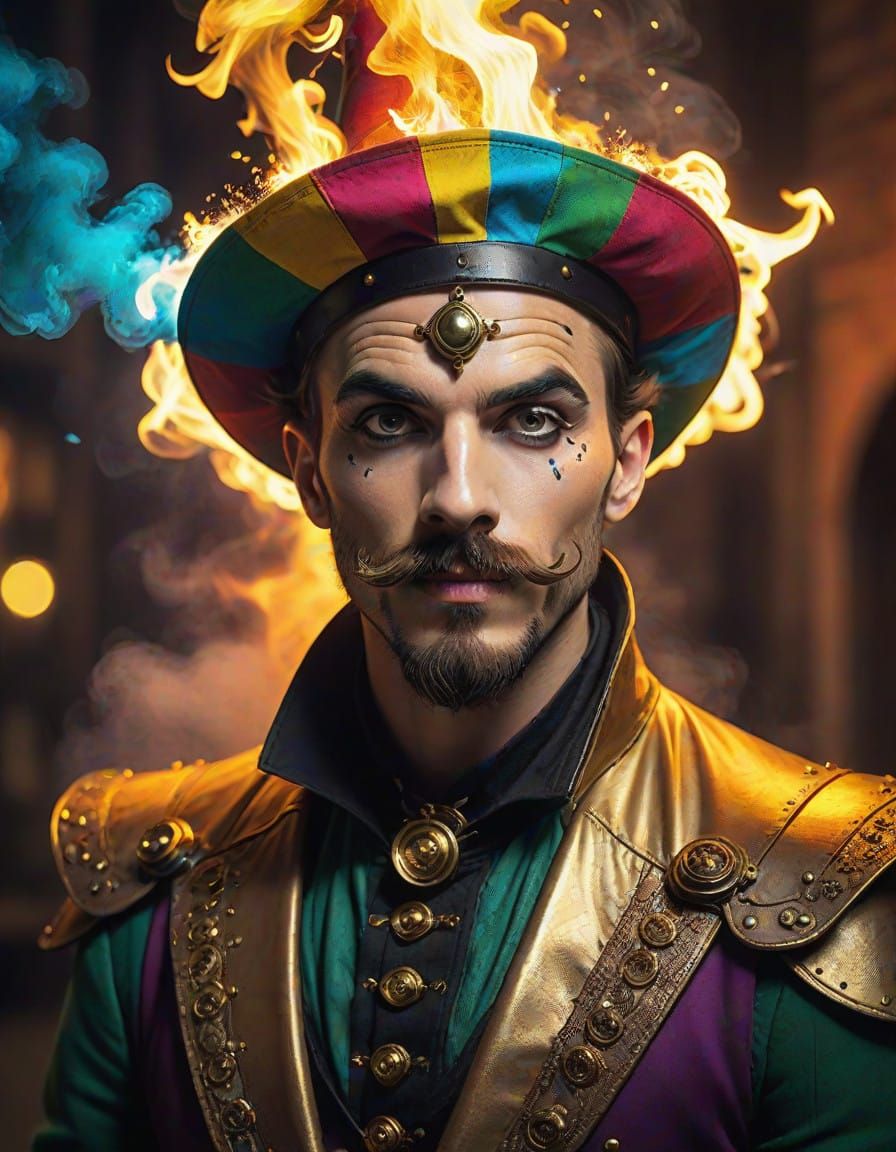 Steampunk Court Jester in Vibrant Decay