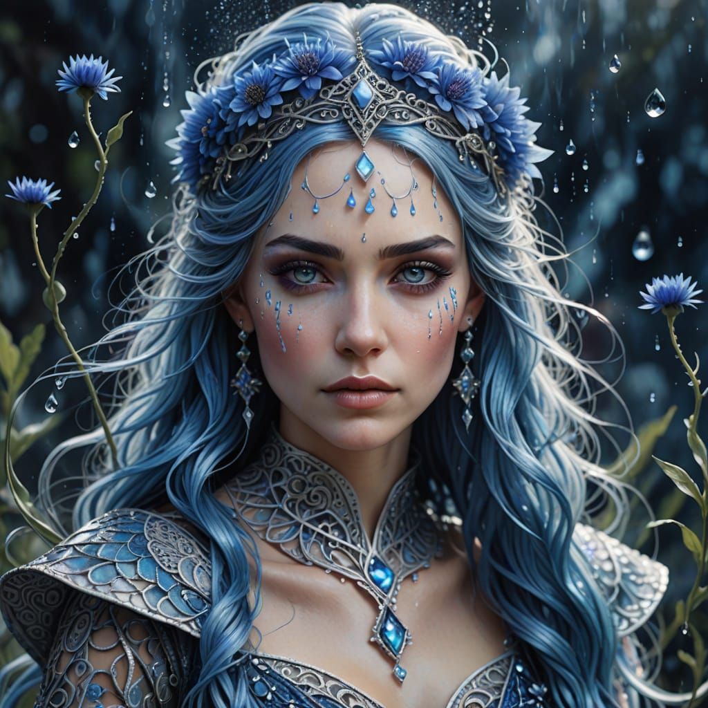Water Sorceress Portrait in Elegant Fantasy Style