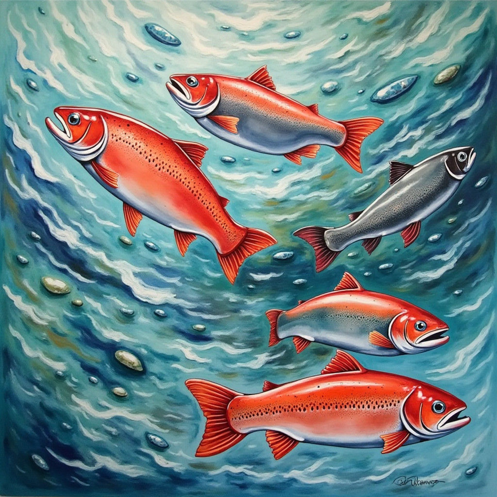 Red Salmon Swimming Upstream