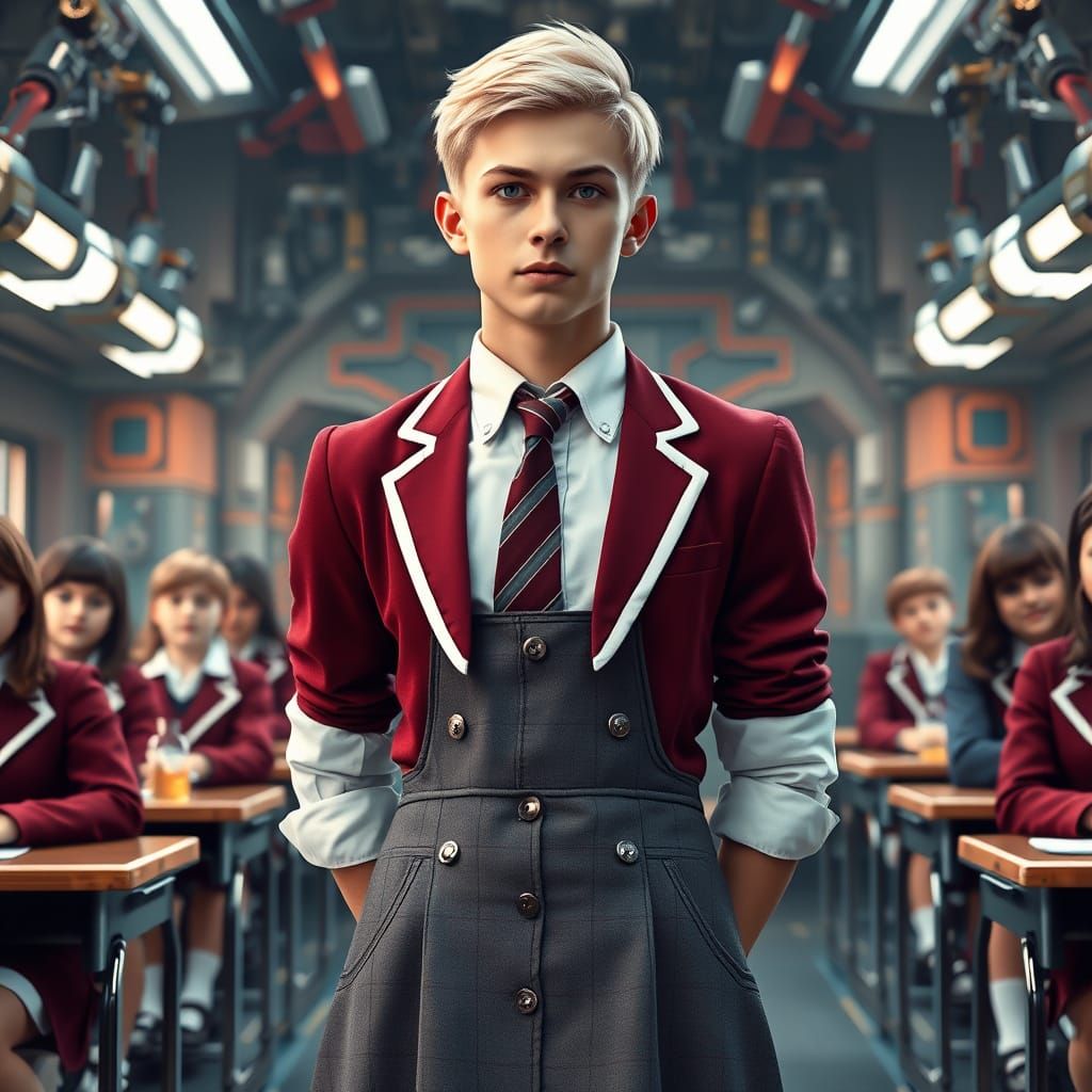 Confident Young Man in Futuristic School Uniform