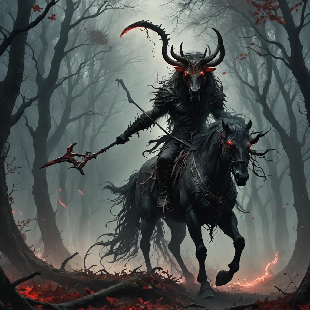 Terrifying Centaur in Haunted Forest: Dark Fantasy Art
