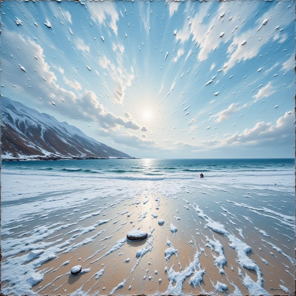 Icy Beach in Grungy Oil Painting Style
