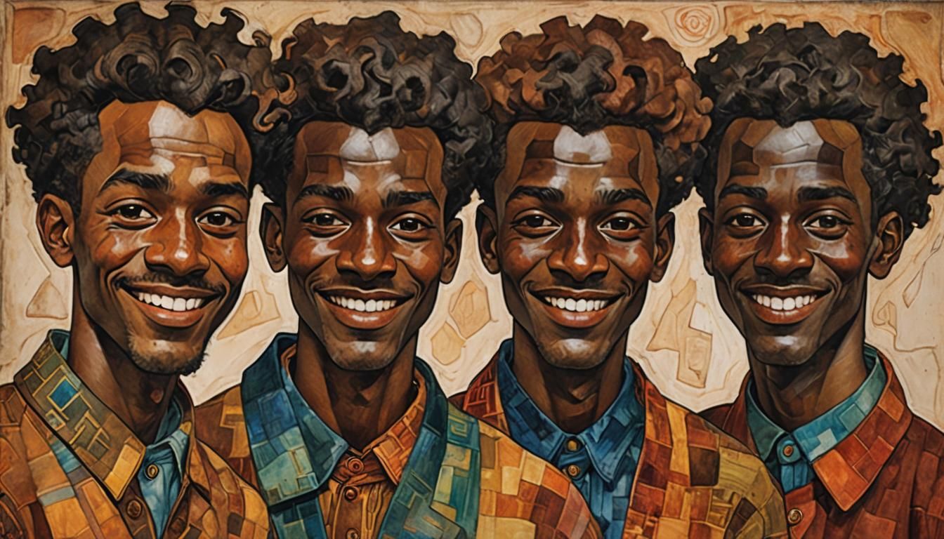 Smiling African American Men in Surreal Expressionist Style