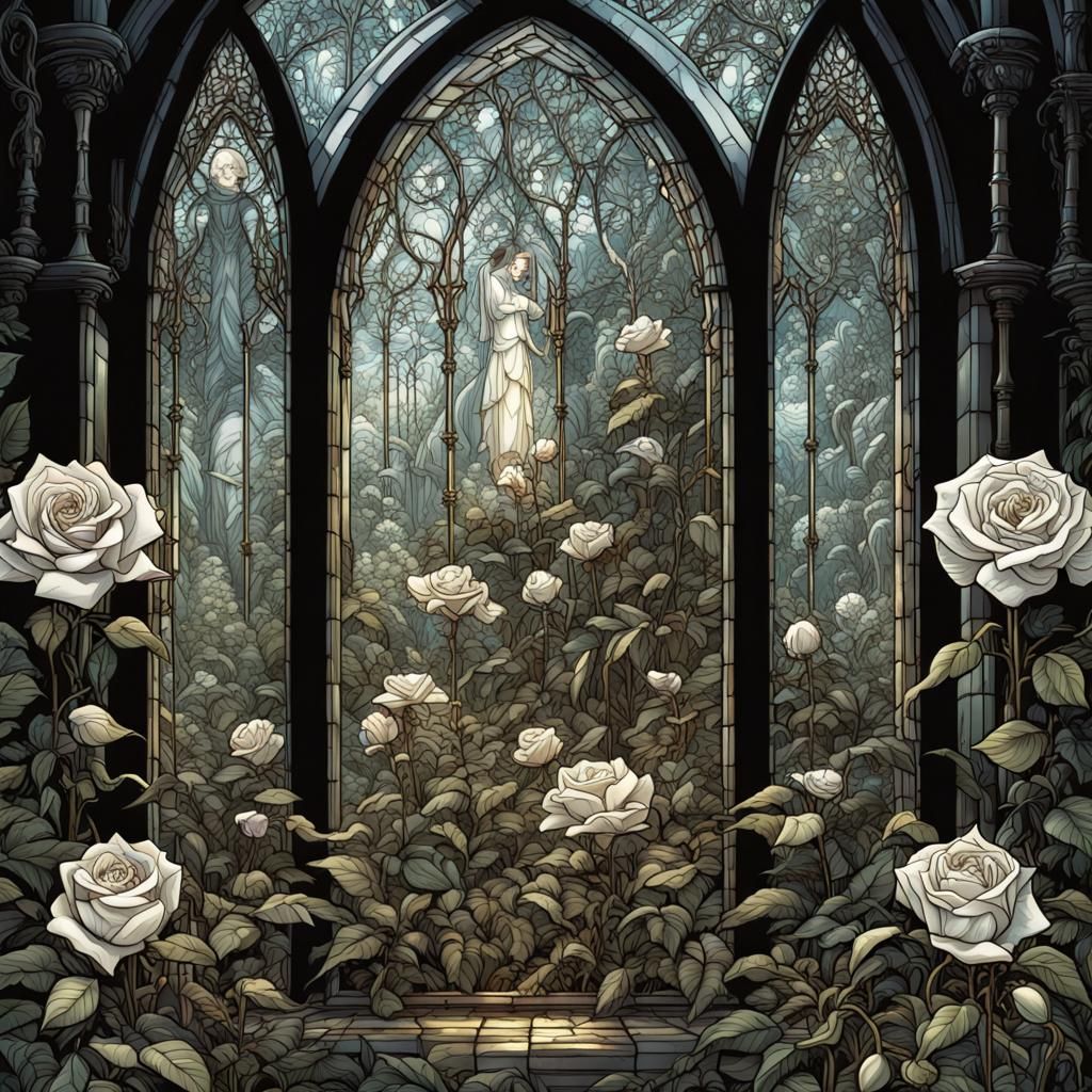 Gothic Horror Roses and Orchids in Sunlight