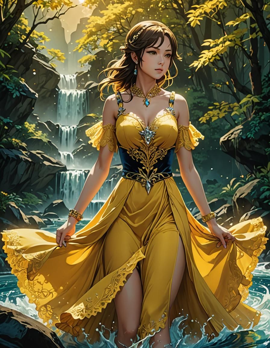 Warriors in Flowing Yellow Velvet Dresses: Anime Manga Scan