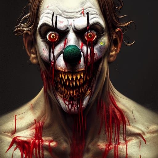 Bloody Zombie Clown Mask in Hyperrealistic Style