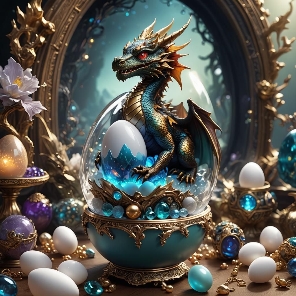 Cute Baby Dragon Hatching From Jeweled Egg