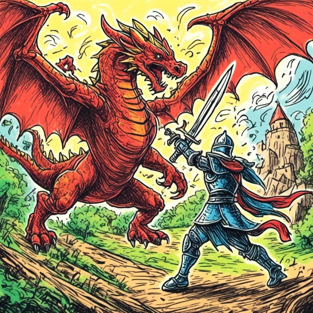Crayon Knight's Dragon Battle: Childhood Art
