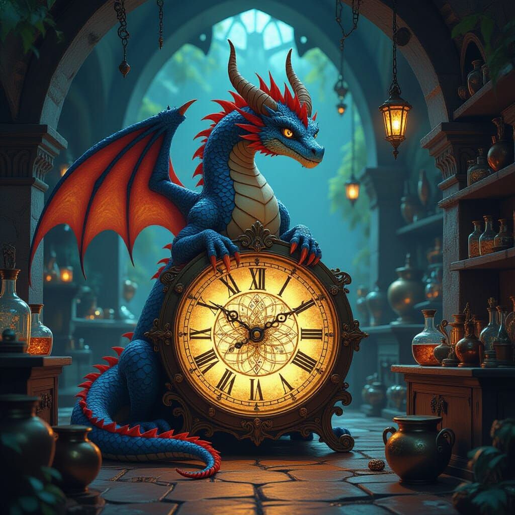 Majestic Dragon in Art Nouveau Apothecary