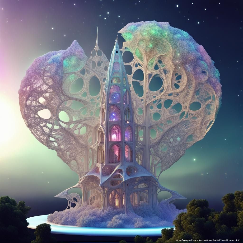 Alien Cathedral in Fractal Nebula: Surreal Architecture