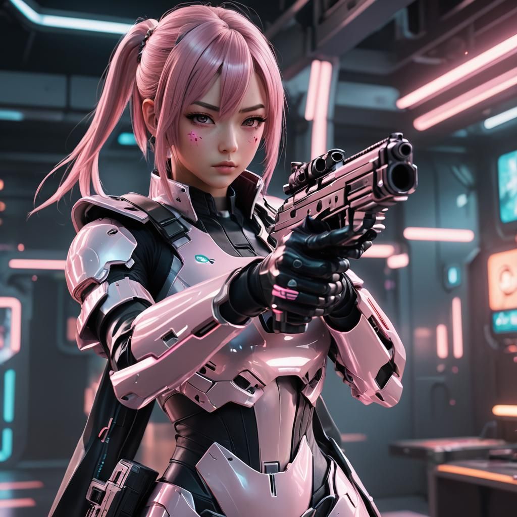 Futuristic Anime Girl Duel in 3D