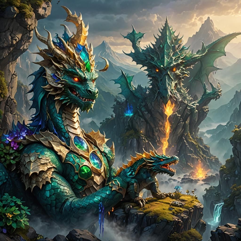 Majestic Dragon on Misty Cliff: Fantasy Concept Art