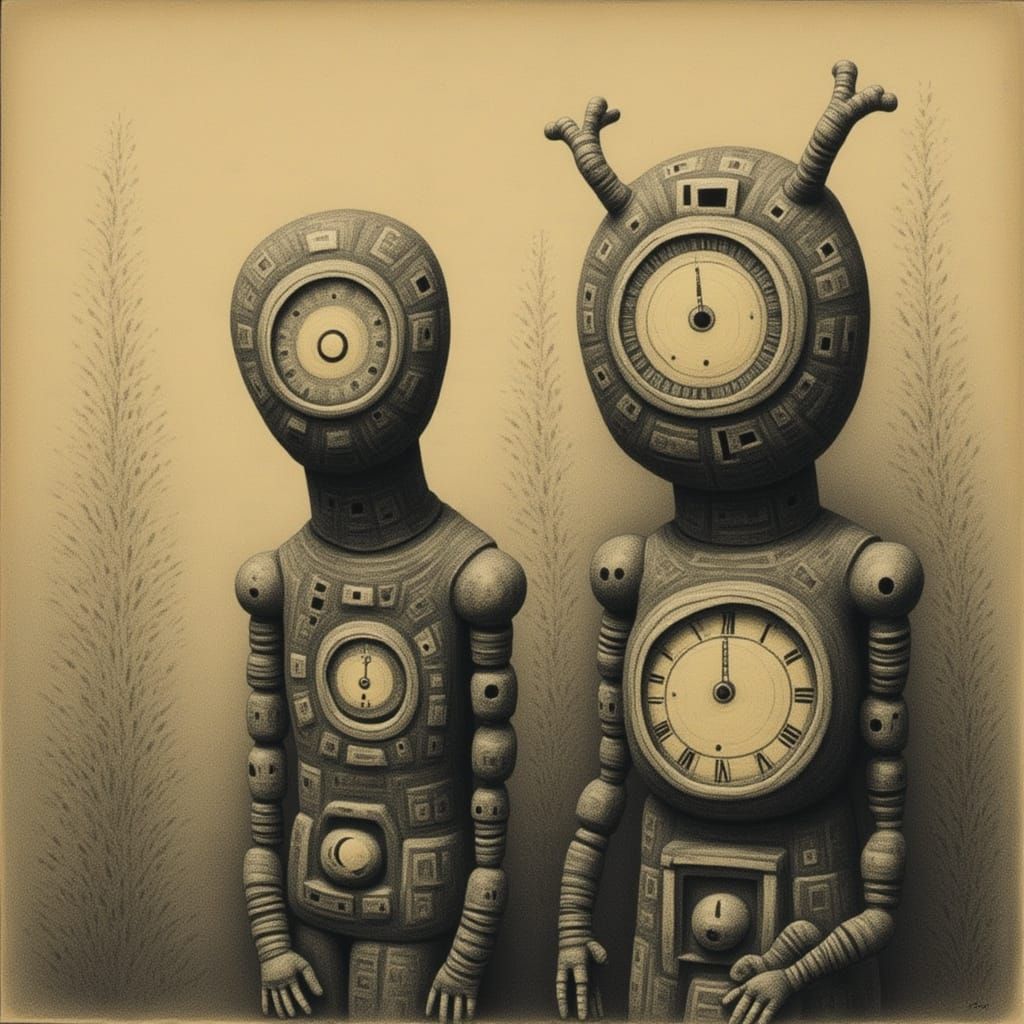 Clockwork City Silhouettes in Dubuffet Style