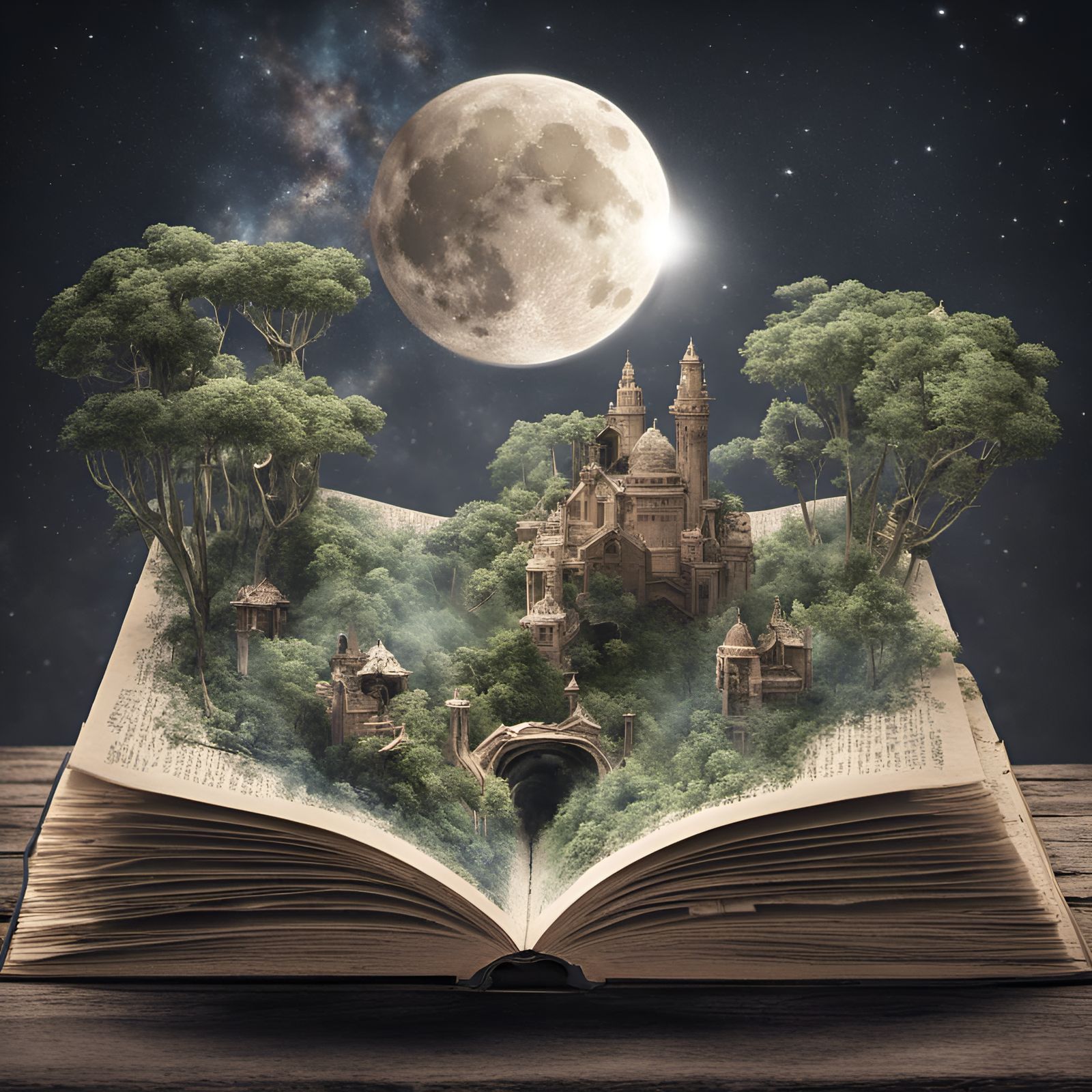 Moonbase Growing From Open Book Pages