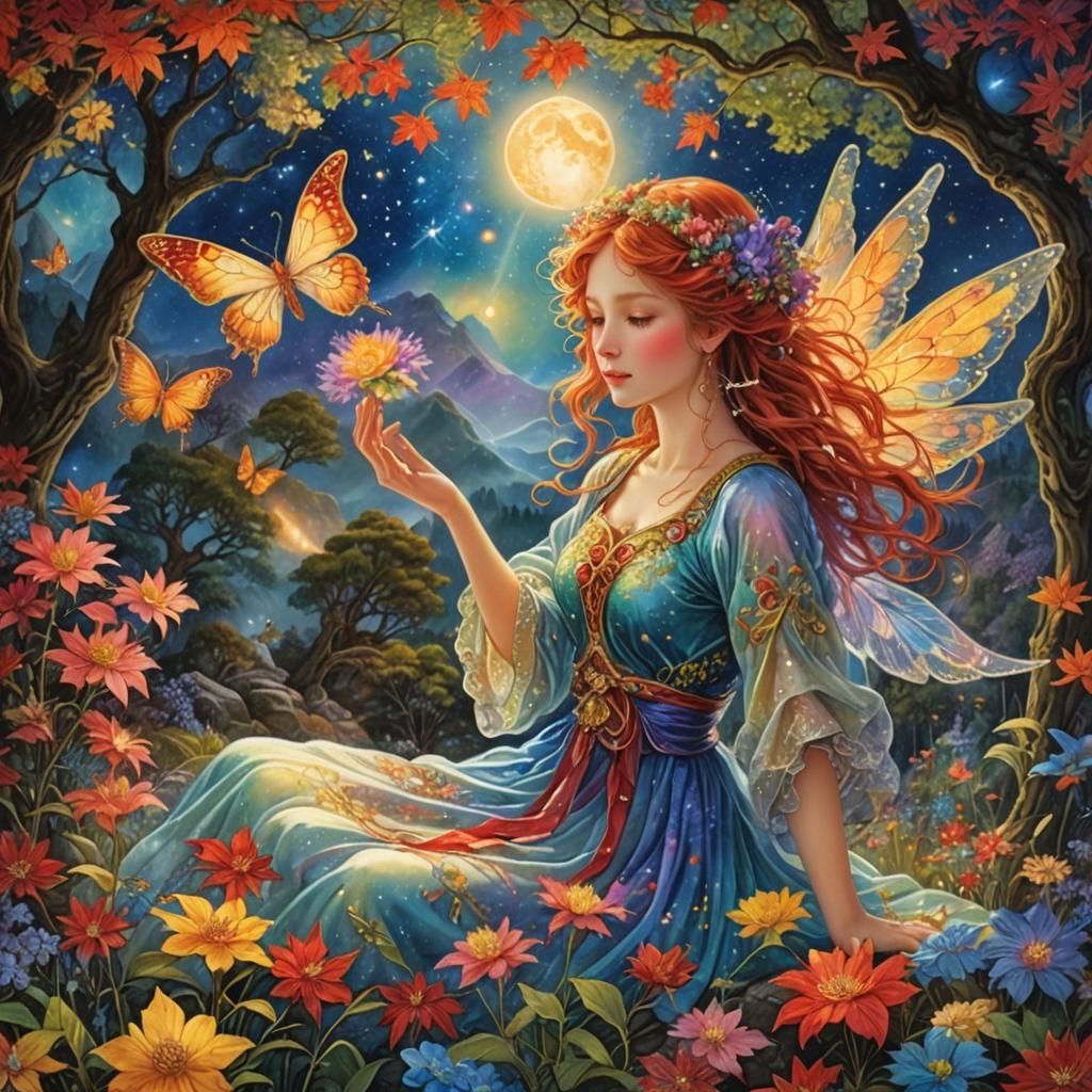 Ethereal Fairy in Magical Forest, Digital Painting