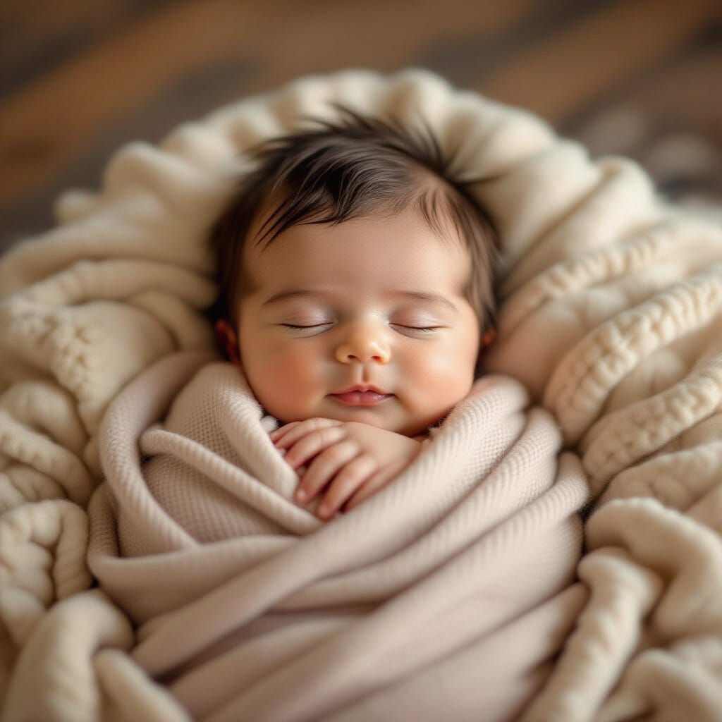 Newborn Baby Yawning in Parent's Arms, Ultra-Realistic Photo...