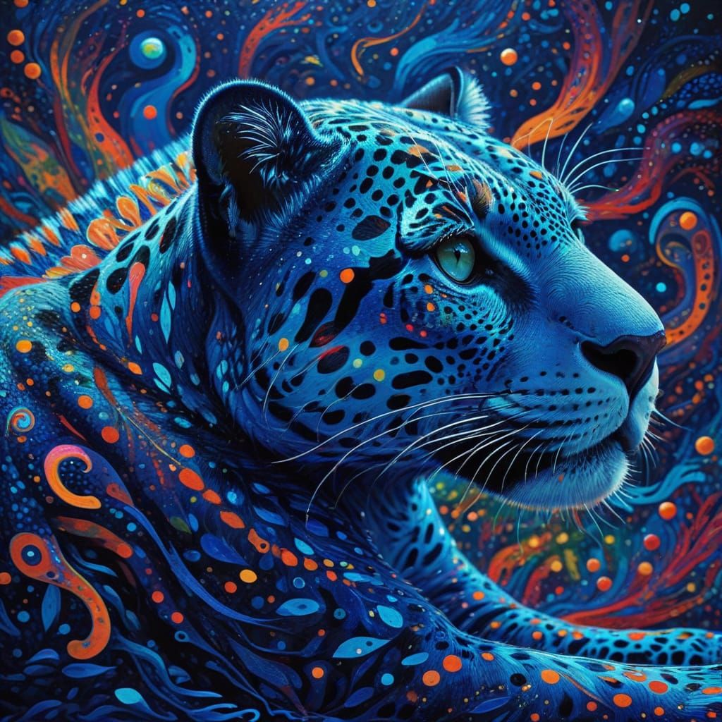 Electric Blue Jaguar in Dreamlike Surreal Landscape