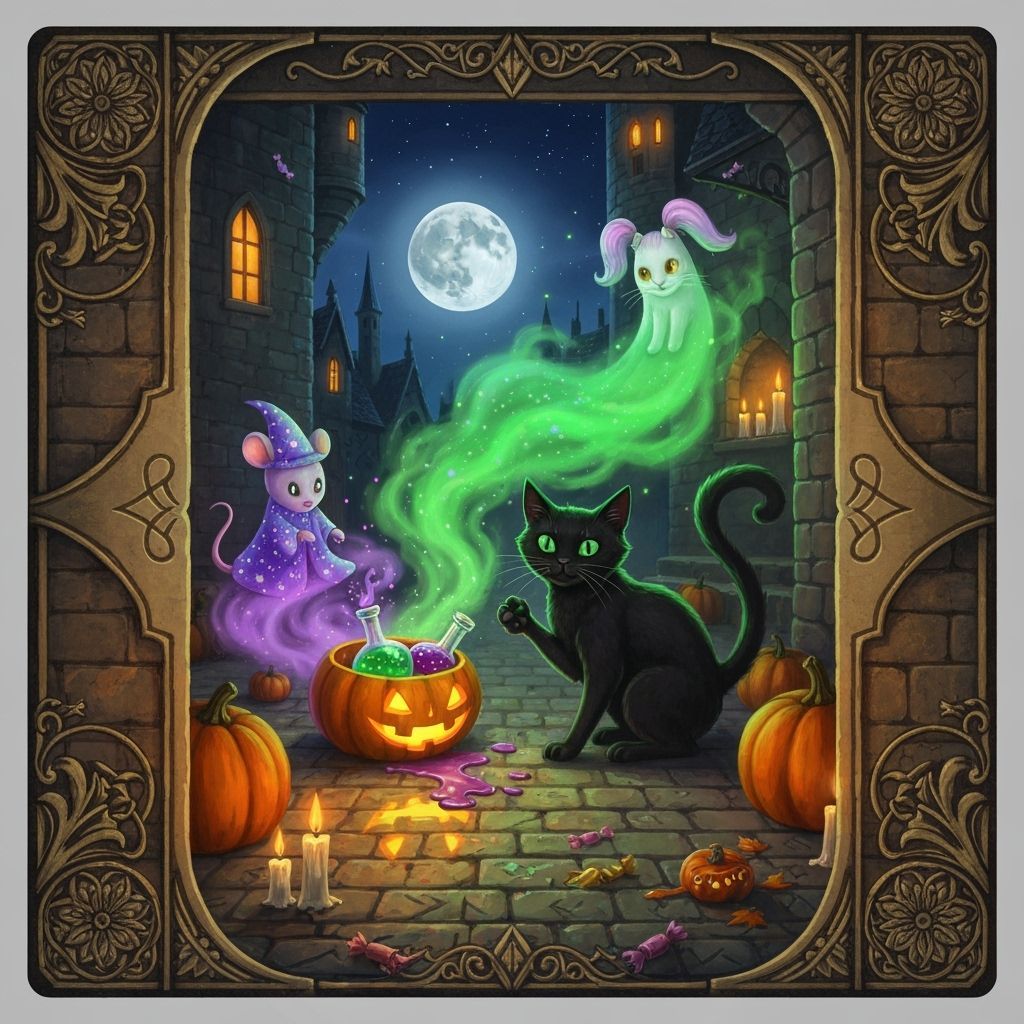 Halloween Joker Card: Black Cat, Magic Mist, and Spectral Fr...