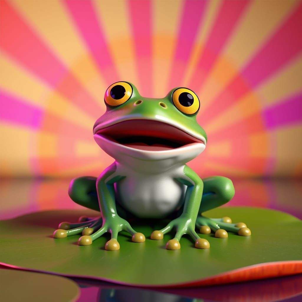 Astonished Frog on Lily Pad: 3D Digital Art