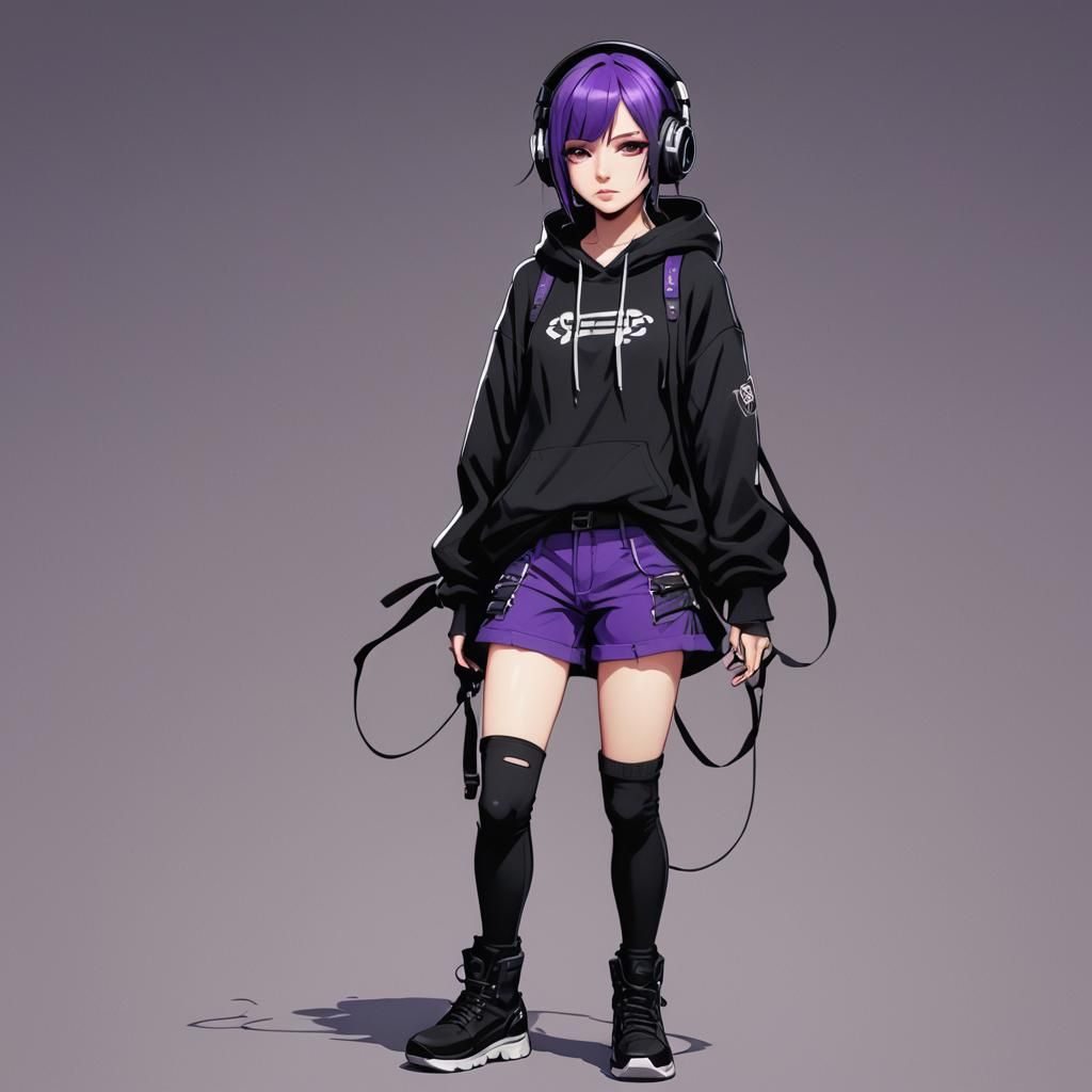 Emo Goth Rebel Girl in Anime Style