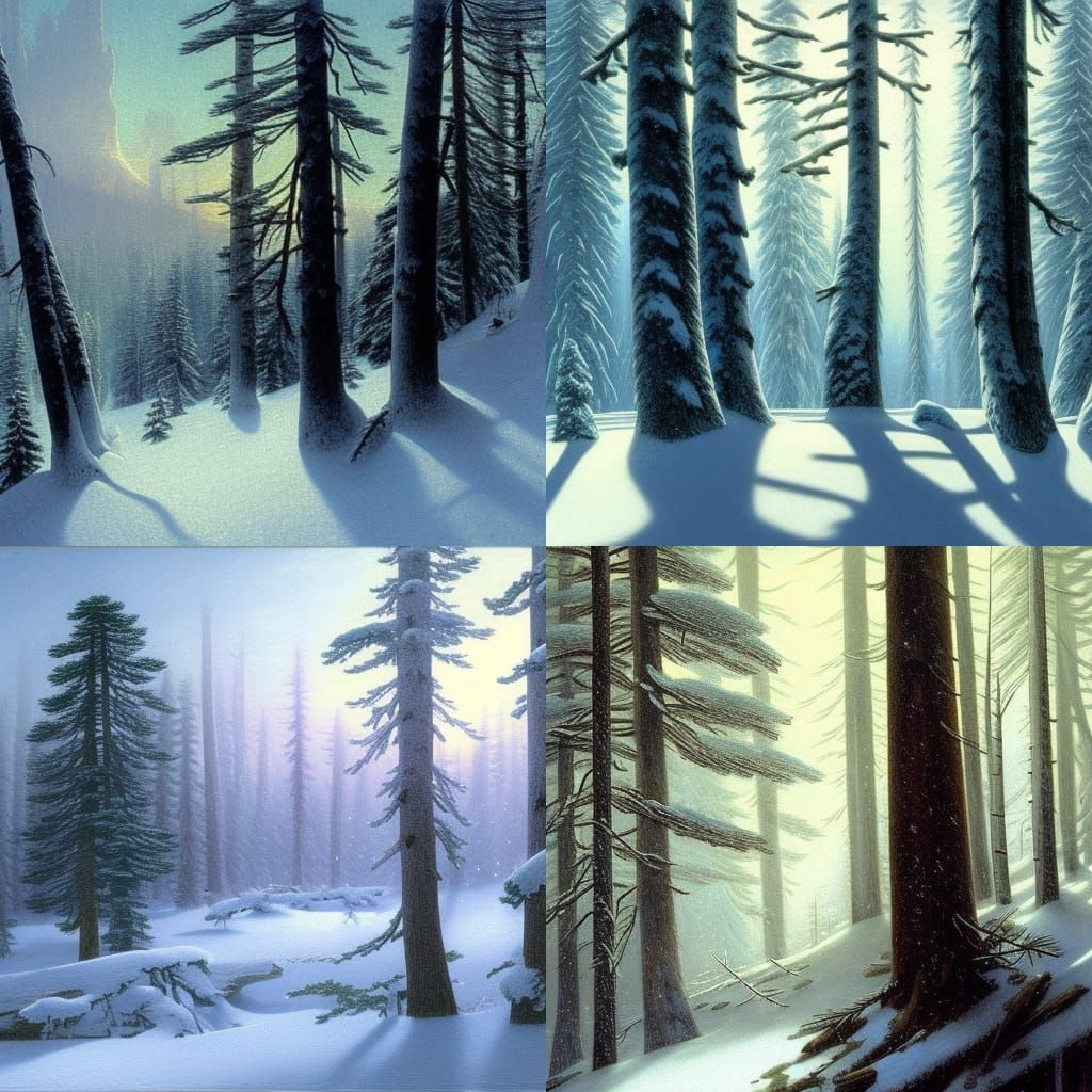 Snowy Evergreen Forest in Luminist Style