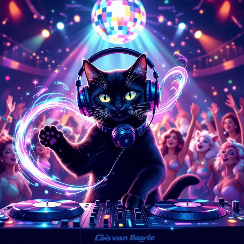Black Cat DJ Spins Magic in Vibrant Dance Club