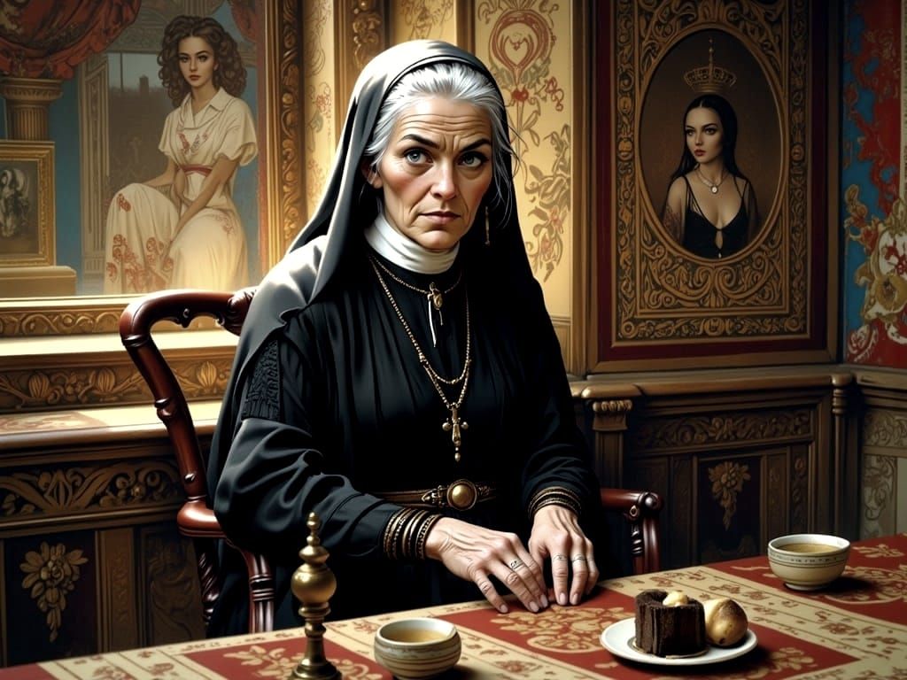 Detailed Portrait of an Old Woman with Garter Belt